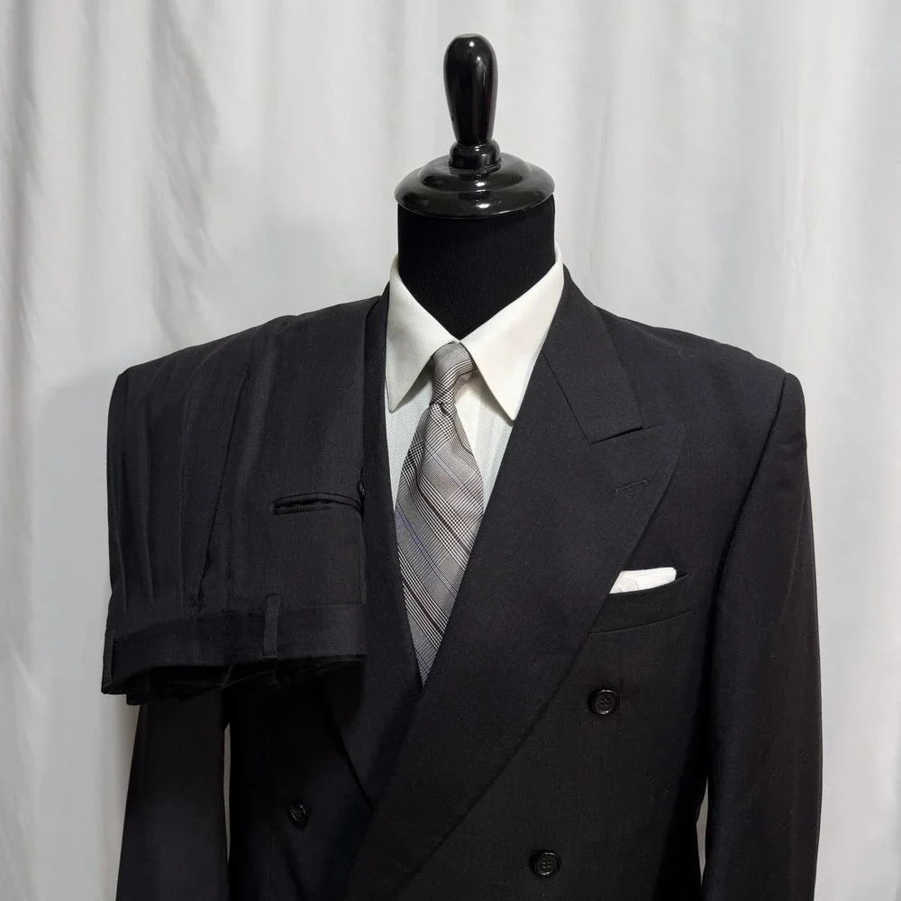 Vtg Vito Rufolo TESSE Super 100s Suit 42L 34x32 Charcoal Double Breasted Peak